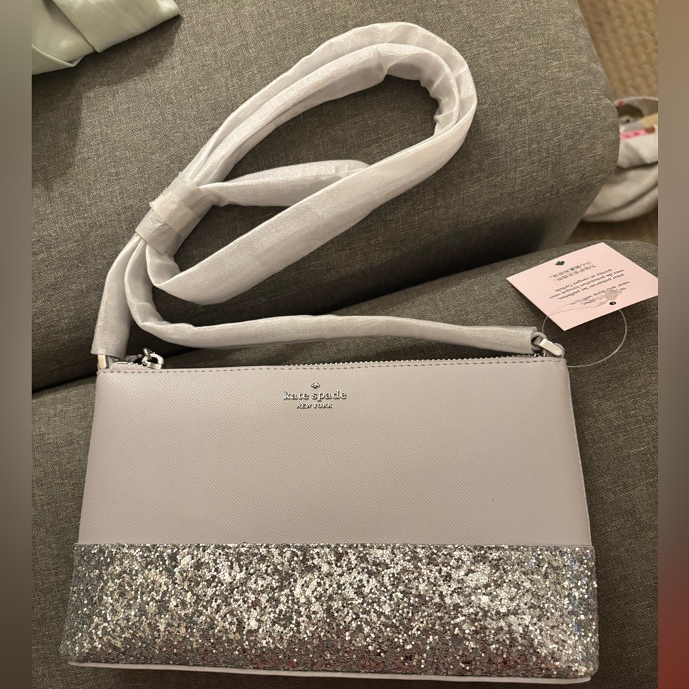 NWT  Kate Spade  *$279 MSRP* Gray and Silver Glitter Crossbody Bag